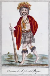 Easter Island native, color engraving by Laroque