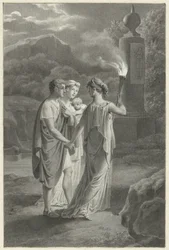 Design for a Book Illustration with a Young Family and a Woman with a Torch