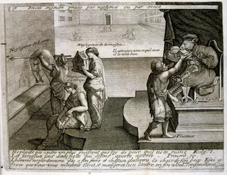 17th century engraved illustration from a collection of proverbs by Jacques Lagniet