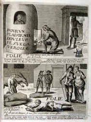 17th century engraved illustration from a collection of proverbs by Jacques Lagniet