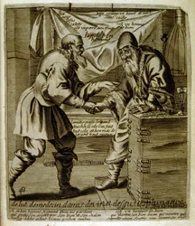 17th century engraved illustration from a collection of proverbs by Jacques Lagniet