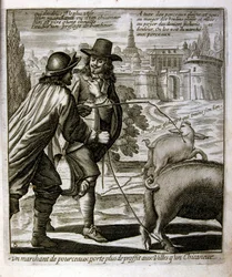 17th Century Engraved Illustration from a Collection of Proverbs