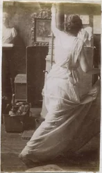 Study of a female model in drapery, seen from the back, in the studio of Jacques de Lalaing