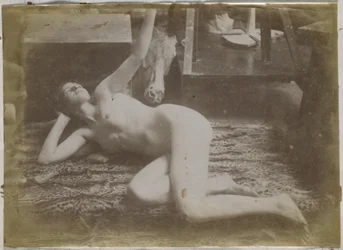 Study of a Female Nude Model, Lying on a Tiger Skin, in the Studio of Jacques de Lalaing