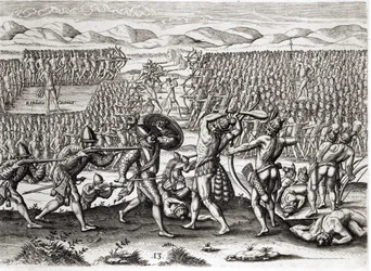 Outina defeats Patanou with the aid of the French, Florida, 1564, from 