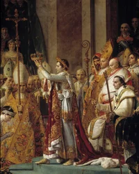 The Rite of Napoleon. Detail of Napoleon wearing the crown during the consecration of Emperor Napoleon I Bonaparte and coronation of Empress Josephine at Notre-Dame de Paris on December 2