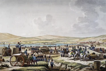 Napoleon Visiting the Siege Works at Danzig, Engraving by Francois Jacques Dequevauviller
