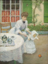 Mother with a girl playing ball 1906