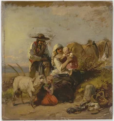 Peasant Family with Horse and Goat in a Field