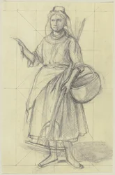 Peasant Girl with Rake and Basket