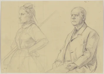 Study Sheet: Seated Gentleman and Peasant Girl in Half-Length Figure