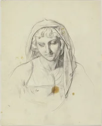 Female head, covered with a cloth