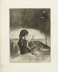 Portrait of Deborah Delano Reading by Lamplight