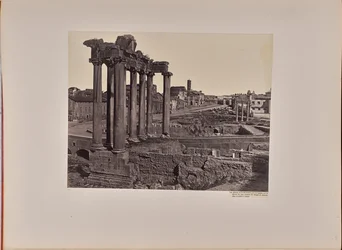 General View of the Roman Forum from the Capitoline Hill, with the Eight Columns of the Temple of Saturn in the Foreground and the Colosseum in the Background