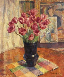 Tulips in a Blue Bowl