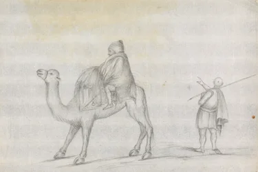 Traveler and a Man atop a Camel