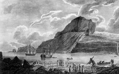 Kerguelen island, view of Christmas Bay (engraving)