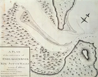 Map of entrance of Endeavour River, map from account of first trip led by James Cook between 1768 and 1771, Australia