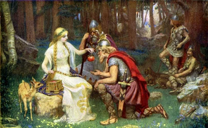 Goddess Idunn and the youth maintaining apples