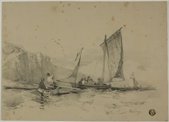 Fishing Boats Near Cliffs