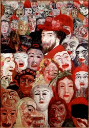 Self-Portrait Surrounding Masks by James Ensor (1860-1949), 1899