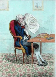 A Keen-Sighted Politician finding out the British Conquests, published by Hannah Humphrey in 1795