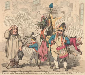Alecto and Her Train, at the Gate of Pandemonium - or - The Recruiting Sergeant Enlisting John Bull into the Revolutionary Service