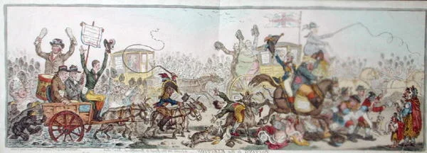 Posting to the Election: a scene on the road to Brentford, published by Hannah Humphrey in 1806