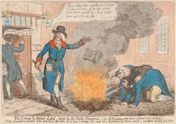 The Crown & Anchor - Libel, Burnt by the Public Hangman (from: Caricature, vol. 1)