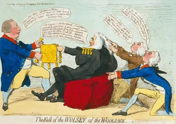 The Fall of the Wolsey of the Woolsack, published by Hannah Humphrey (hand-coloured etching)