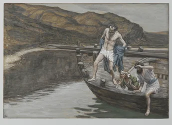 Saint Peter Alerted by Saint John to the Presence of the Lord Casts Himself into the Water, illustration from The Life of Our Lord Jesus Christ