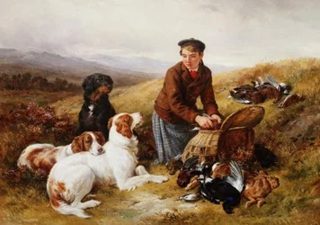A Young Gillie With Setters and Dead Game
