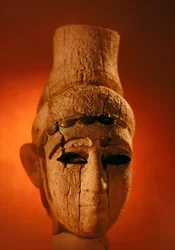 This Ugaritic sculpture portrait head but gender and class remain unknown. Damascus, Syria.