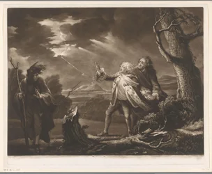 David Garrick as King Lear with the Earl of Kent and Edgar Disguised as Tom in a Stormy Landscape
