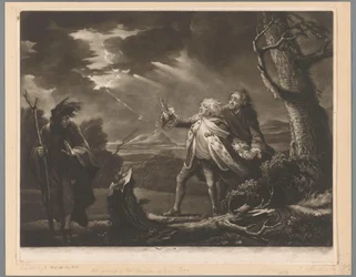 David Garrick as King Lear with the Earl of Kent and Edgar Disguised as Tom in a Stormy Landscape
