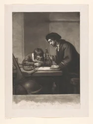 Standing Man with Compasses and Boy Seated at a Table