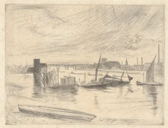 Battersea Dawn (Cadogan Pier), from the Thames Set (A Series of Sixteen Etchings of Scenes on the Thames and Other Subjects)