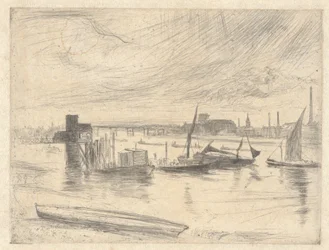 Battersea Dawn (Cadogan Pier), from the Thames Set (A Series of Sixteen Etchings of Scenes on the Thames and Other Subjects)