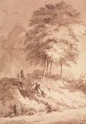 Family Walking in a Wood: Child Being Helped to Clamber up a Bank