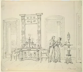 An English lady and gentleman in a drawing room, Calcutta, c.1830
