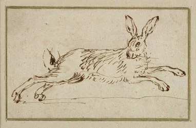 A Hare Running, With Ears Pricked