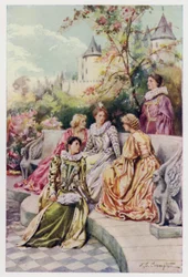 Mary Stuart, the future Mary Queen of Scots, with her court, the Four Marys, during her time in France, 1550s