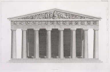 Front elevation of a classical building, Volume II, Chapter I, Plate III, from 