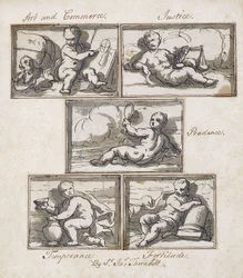 Art and Commerce; Justice; Prudence; Temperance; and Fortitude
