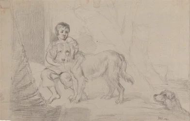 A Young Boy with Dogs