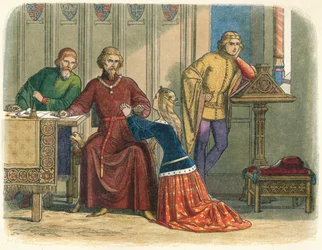 Queen Anne intercedes for Sir Simon Burley, 1388