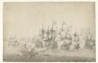 A Naval Battle, Possibly at Lowestoft on June 13, 1665 (left panel)