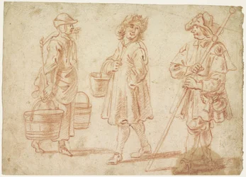 Three Sketches of a Woman with Yoke, Man with Bucket, and a Pilgrim
