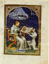 Jean de Vaudetar Presents His Gift of a Book to Charles V of France. From the Bible historiale of Jean de Vaudetar, 1372