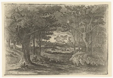 Forest Landscape with Five Sheep